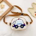 Beige cartoon police car waist bag for kids with adjustable brown strap and BRAVE text - Khaki
