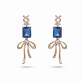 Elegant gold bow earrings with rectangular blue gemstone and shimmering cubic zirconia - No.1 (Blue Bowknot/Gold)