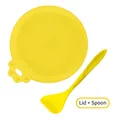 Silicone pet food can lid and spoon set in bright yellow with cat paw handle - Yellow Can Lid + Spoon
