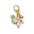Gold floral branch pendant with crystal leaves and colorful enamel flower accents - CX137-3 Enamel Flower Branch