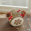 Wooden Christmas candle holder featuring snowflake carving, pine cones, and red berries - Snowflake (Candle Not Included)