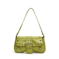 Y2K punk style avocado green baguette bag with silver rivets and metal buckle detailing - Green