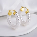 Orecchini a cerchio vintage in perla con design a trama a spirale dorata intrecciata - Bianco perla