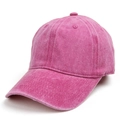 Close-up of vintage washed pink cotton baseball cap with detailed stitching and vent holes - Rose Red