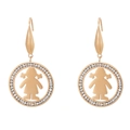 Rose gold round dangle earrings with crystals and ponytail girl silhouette - Rose Gold Little Girl Style (KE79894-GC)