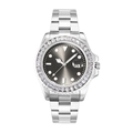 Orologio uomo lussuoso in acciaio argento con quadrante grigio fumo e cristalli - Argento Diamante Bianco