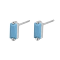 S925 sterling silver rectangular stud earrings featuring light blue turquoise stones - Silver-Turquoise Blue