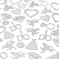 Confettis de mariage argentés pailletés en formes de cœur, bague diamant et I DO - Ensemble I DO Cœur Robe Diamant Ange / Argenté
