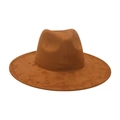 Sombrero fedora clásico de ante camel con ala ancha y copa estructurada elegante - Talla única / Caqui