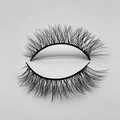Detail of thick long black faux mink eyelashes with natural curl and cotton band - D370N