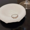 Detailed view of silver band ring featuring three pink heart-shaped zircon stones - Silver - Three Pink Heart Zirconia