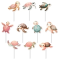 Set of 10 cute cartoon turtle cake toppers with various colorful shell patterns - 10Pcs/Pack (Sea Turtle Theme)