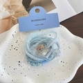 Blue series flower hair tie set with cute bear and ball charms for girls - Bear Style / 5 Pieces / Blue
