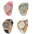 Modieuze Genève quartz horloges voor dames met strass-bezels en stijlvolle leren bandjes - Wit