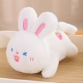 Cute white plush rabbit pull-string toy with pink ears and wagging tail feature - Lying Rabbit 15cm
