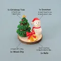 Miniatur Weihnachtsset mit Harzbaum, Schneemann, Glocke und Holzsockel für DIY Deko - Stil 1 Weihnachtsbaum-Set (Baum + Schneemann + Glocke + Holzbasis)