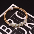 Handmade gold multi-layer pearl bracelet with green jade beads and golden accents - Gold Double Layer Pearl Green Stone