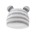 Newborn baby hat with gray and white stripes and cute bear ears on white background - Grey White Striped Beanie with Ears