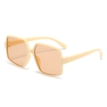 Oversized square beige sunglasses with orange lenses for women, stylish retro look - One Size / Rice White Frame / Tea Lens