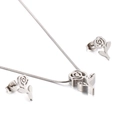 Set gioielli in acciaio inossidabile argento con rosa traforata e orecchini a lobo - Stile Color Acciaio (KS128379-KFC)