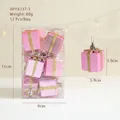 Pink mirrored Christmas gift box ornaments with gold ribbon, 12 pieces per set - Pink Gift Box / 12pcs
