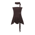 Completo con top a fascia in pizzo marrone scuro e pantaloni a zampa con sciarpa coordinata - S / Tops