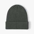Winter rib-knit beanie hat in dark olive green featuring a classic fold-over cuff - Army Green