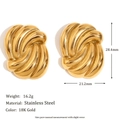 Boucles d'oreilles ovales torsadées en acier inoxydable plaqué or 18 carats pour femme - Clous d'Oreilles Rotatifs à Lignes Elliptiques - Or