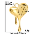 Detailed view of 2.2cm molten heart pendant with DREAM engraving and precise measurements - Gold