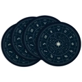 Set of four navy blue round linen placemats with twelve constellations zodiac design - Dark Blue Zodiac Map Pattern (DCP1-2)