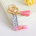 Pink glitter resin letter L keychain with colorful sequins and matching tassel - Letter L / Pink