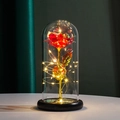 Holographic red rose in glass dome with LED lights and black wooden base - Red Rose (Warm Light) + Pink Gift Box