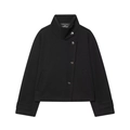 Women's black short wool jacket with chic asymmetrical button closure and high stand collar - XS / Black