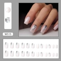 Set unghie finte nude e bianche con strisce glitterate argento e layout 24 pezzi - W515 Sfumatura Semplice (Tipo Colla)