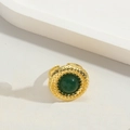 Minimalist gold ring with textured band featuring a large round green turquoise gemstone - Gold (JZ0479 Dark Green)