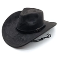 Detalle de sombrero cowboy negro de antelina con banda de hebilla de cuero y correa ajustable - M(56-58cm) / Negro
