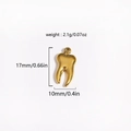 Detailed view of a gold tooth pendant showing dimensions 17mm by 10mm and 2.1g weight - Tooth Shape (Style 13)