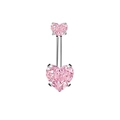Pink double heart zircon belly button ring with silver finish and sparkling finish - Double Heart Belly Ring