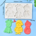 Detailed Christmas silicone mold showing Santa and Reindeer figures with dimensions - Christmas Theme (S#)