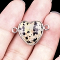 Dalmatian stone heart connector with silver bezel and double loops for DIY jewelry - Dalmatian Jasper Double Hole (Silver)