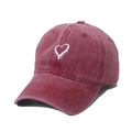 Vintage washed burgundy baseball cap with white heart embroidery and curved brim for women - 56-60cm (Adjustable) / Burgundy