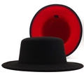 Classic black wool felt fedora hat with red lining and wide brim for unisex style - Black
