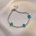 Elegant silver tennis bracelet with blue oval gems and sparkling round zircons - Lake Blue Row Drill Bracelet Style (HB356) / Lake Blue