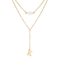 Double-layer gold necklace featuring a white pearl and Letter K pendant detail - Letter K Style (NC-1930G-K)