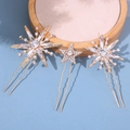 Three-piece gold star hair pin set featuring sparkling rhinestones for bridal hair styling - Hair Stick 3pcs Set / Gold