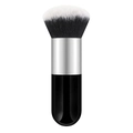 Portable kabuki brush with black handle, silver ferrule, and white tip bristles - Small Chubby Black Silver White Tip Hair