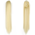 Long straight blonde synthetic ponytail extension with secure claw clip attachment - 613-Bleach Blonde