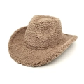 Brown fluffy western cowboy jazz hat with warm fleece texture for winter fashion - M (56-58cm) / Khaki