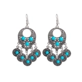 Bohemian silver drop earrings with blue lapis beads and vintage engraved coins - Coin Tassel Lapis Blue Style (E5312)