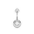 Klassischer Bauchnabelpiercing aus Edelstahl in Silber mit klaren Zirkonia-Steinen - Doppelstein / Silber